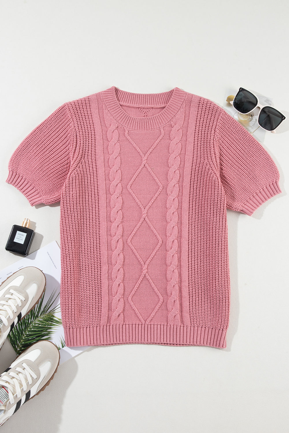Cable Knit Short Sleeve Sweater