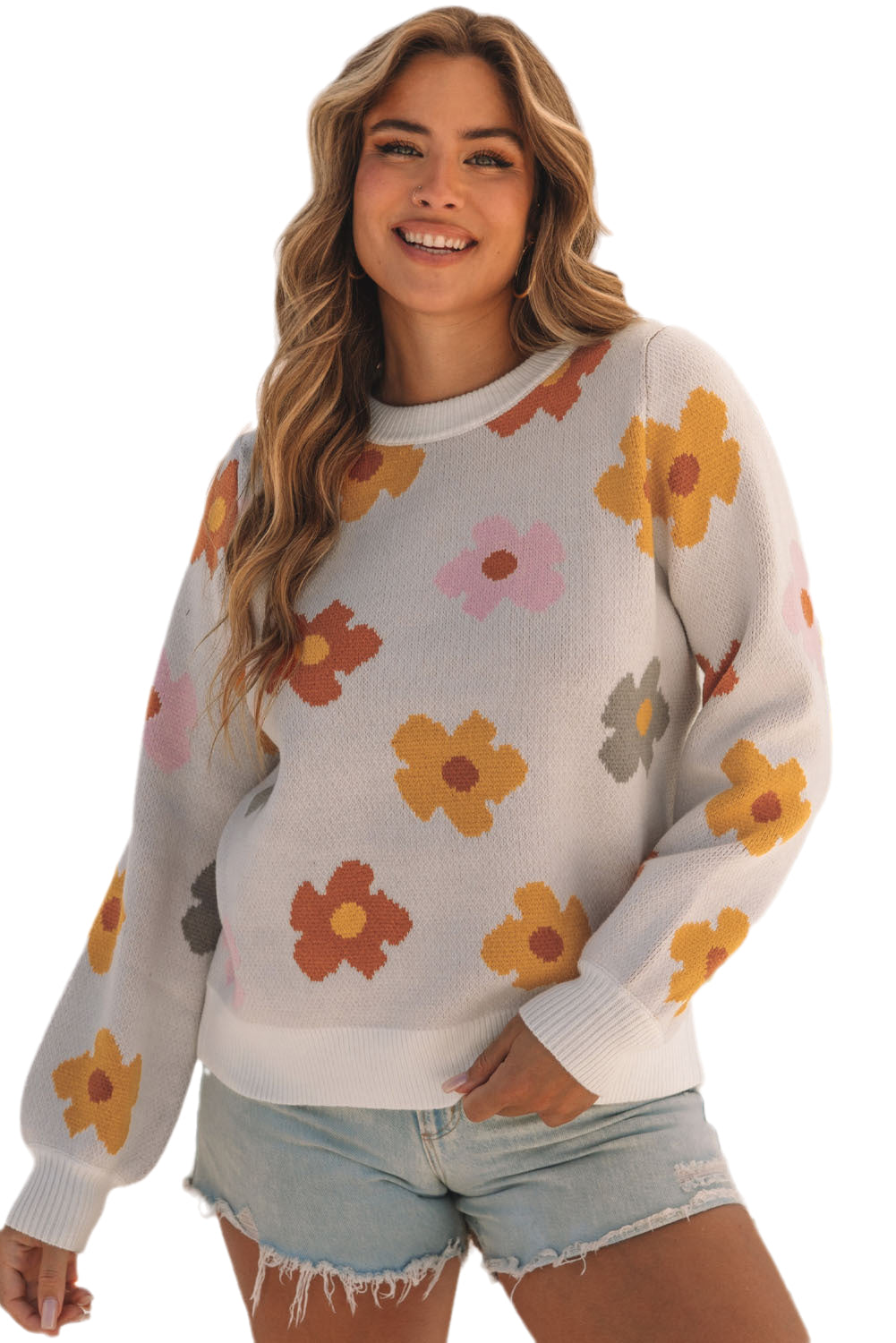 Women's Sweater with Rib-Knitted Hem Sweet Knitted
