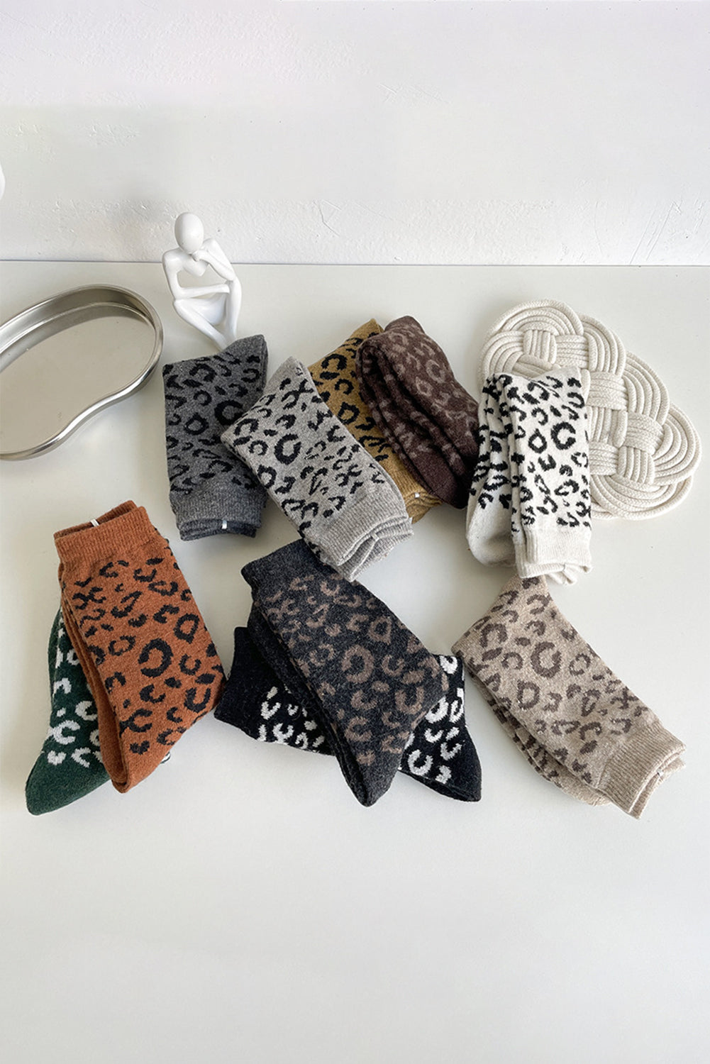 Leopard Rib-Knit Edge Tube Socks