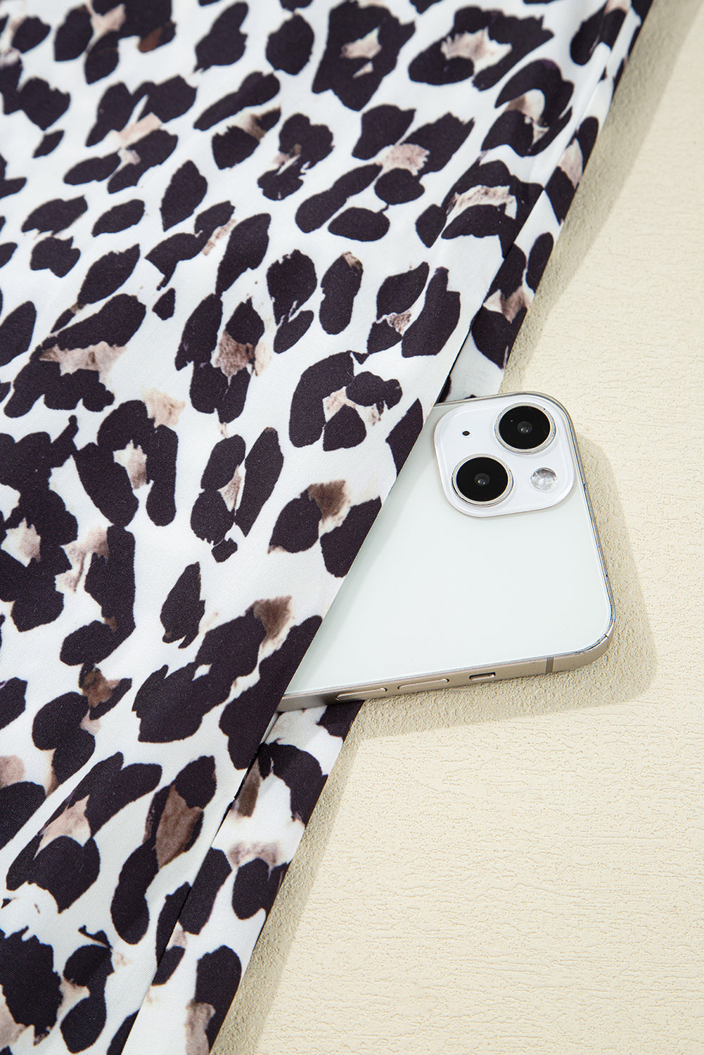Button Leopard-Print Striped Collar Long-Sleeved Flared Dress
