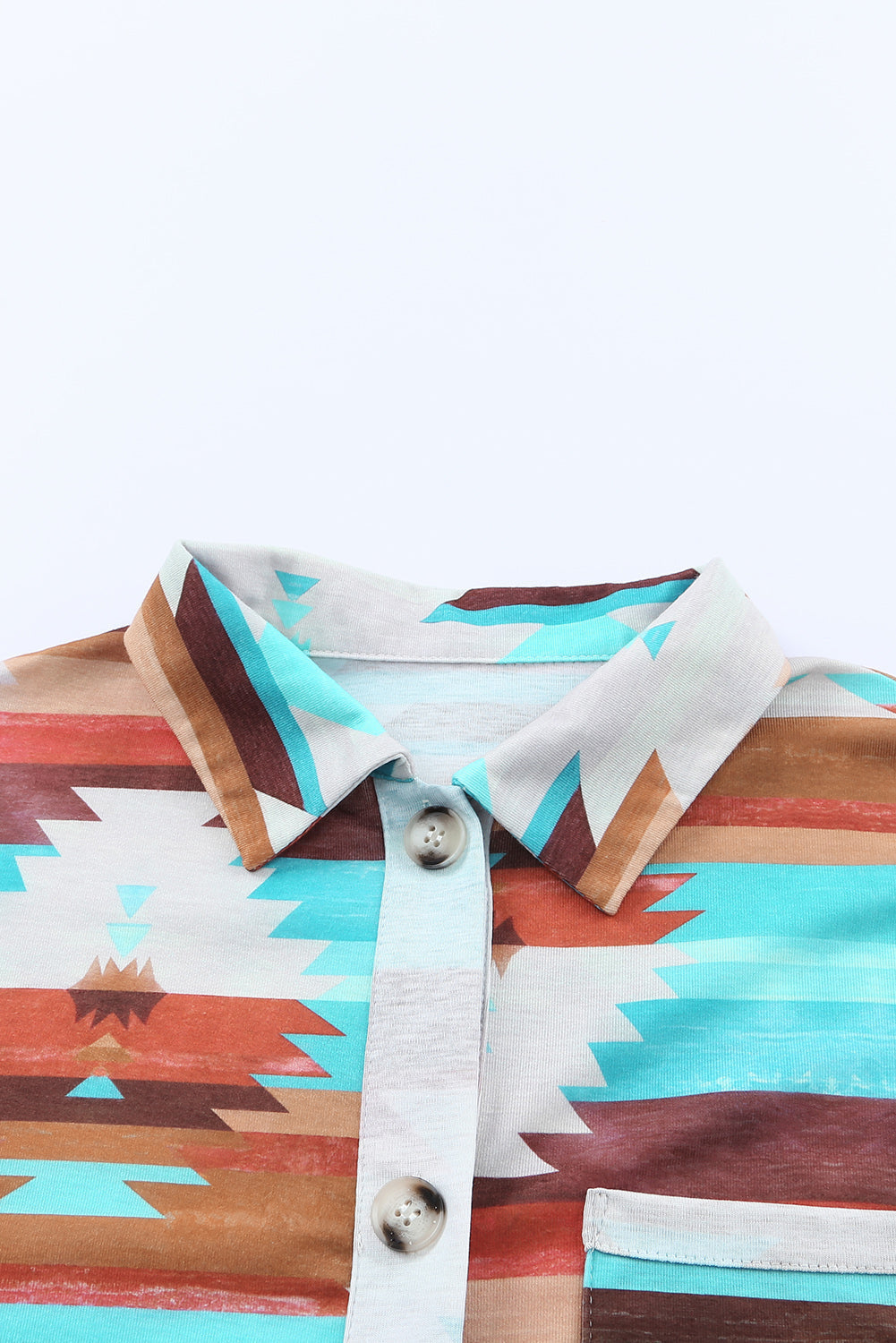 Shacket for Women Aztec Button-Front Pocket Chest Shirt