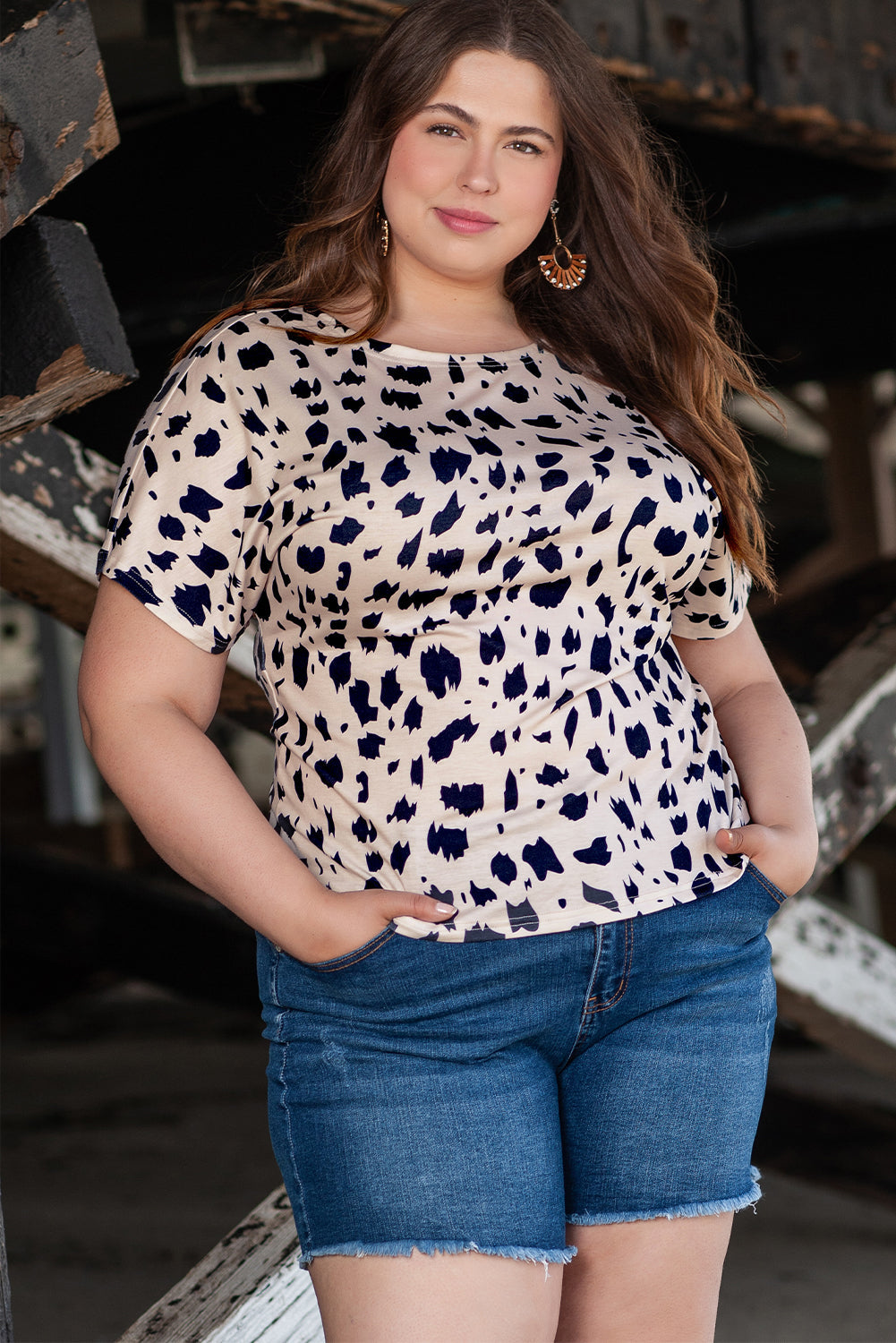 Top for Women Twist Plus Size Leopard-Print Print