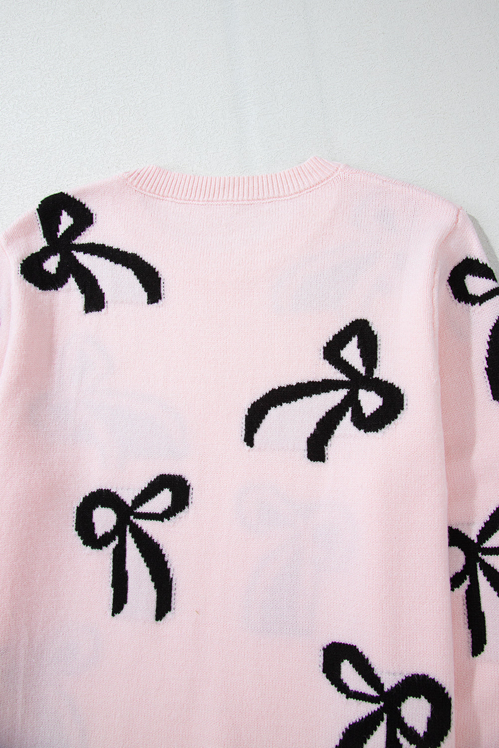 Pink Bow Pattern Knitted Loose Fit Sweater