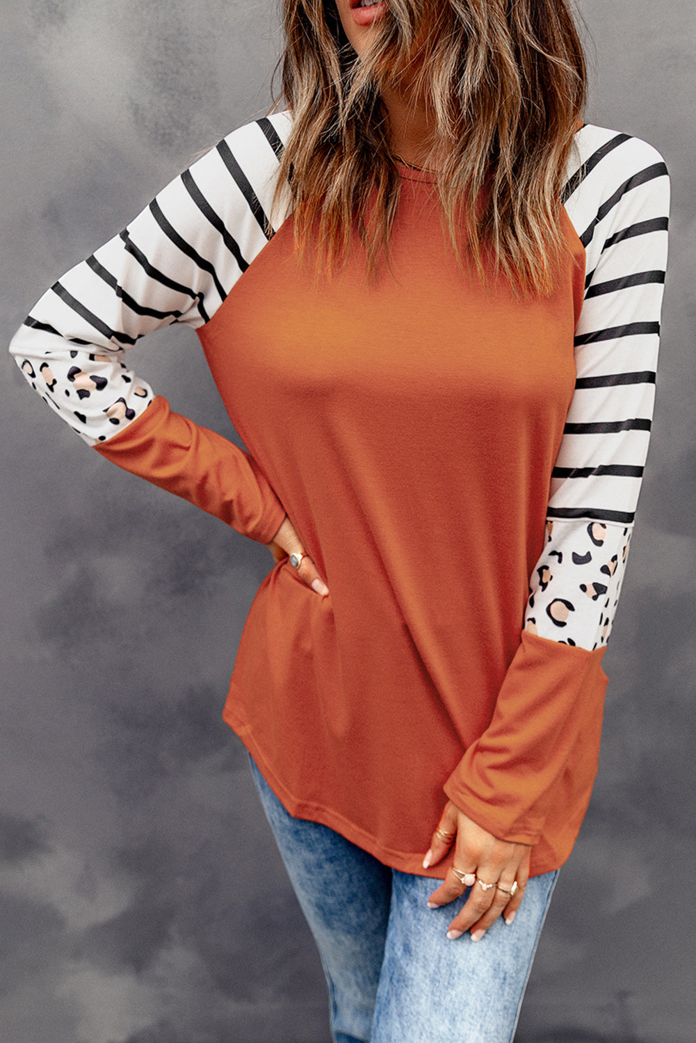 Women's Top Featuring Long-Sleeve Striped Color-Block