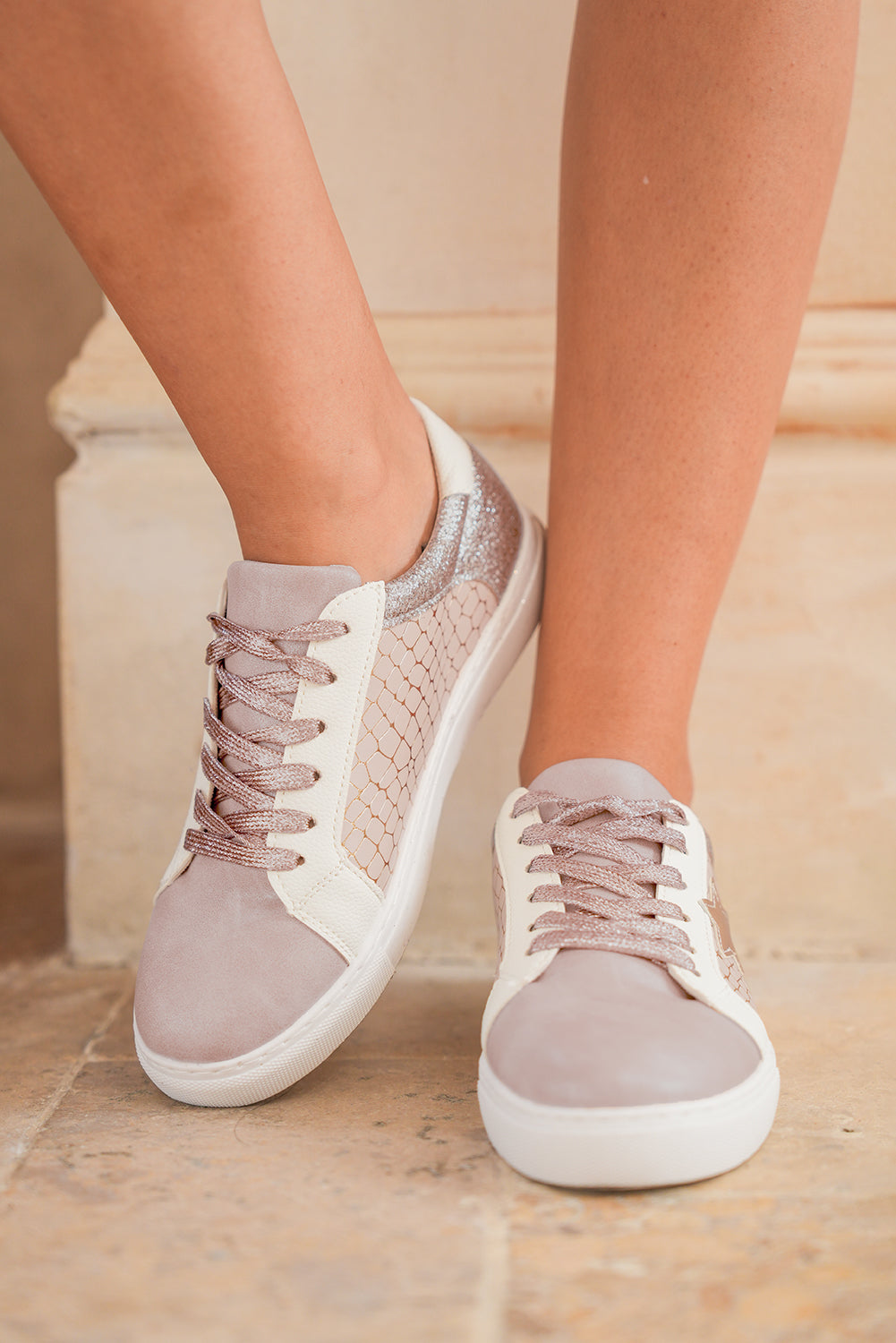 Star Patchwork Glitter Patchwork PU Leather Lace-up Sneakers