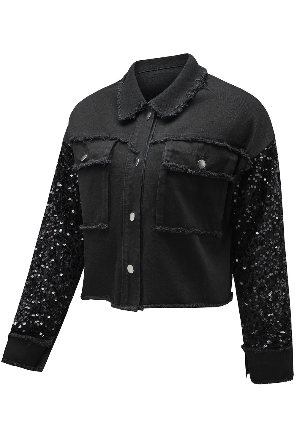 Women's Sequin Raw-Edge Denim Jacket
