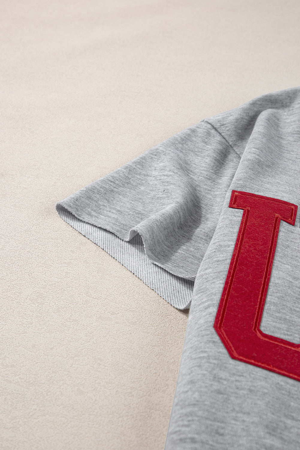 Grey USA Lettering Patch Notched Neck Loose Tee