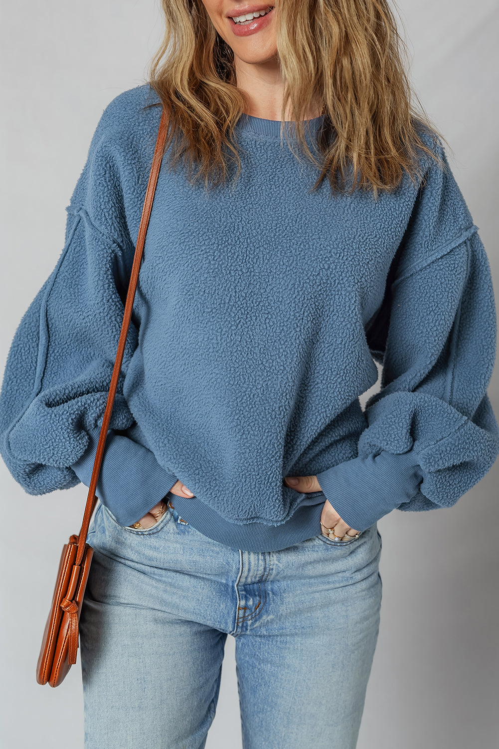 Fleece Seam Drop-Shoulder Exposed Patchwork Everyday Sweatshirt