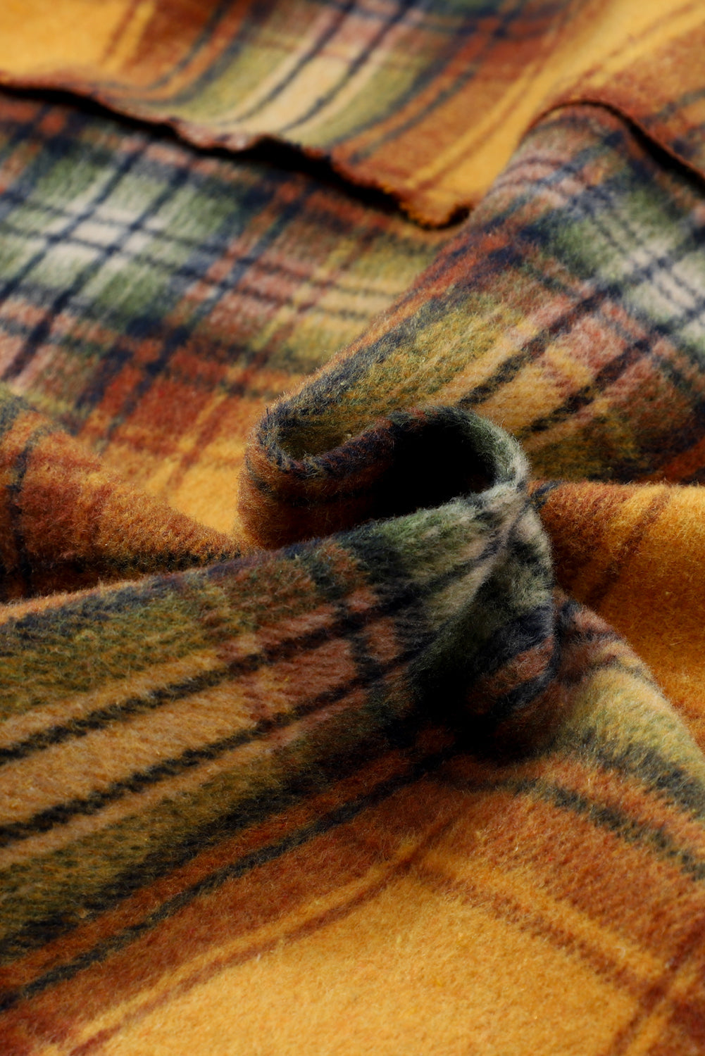 Women's Jacket with Plaid Hooded Frayed Snap