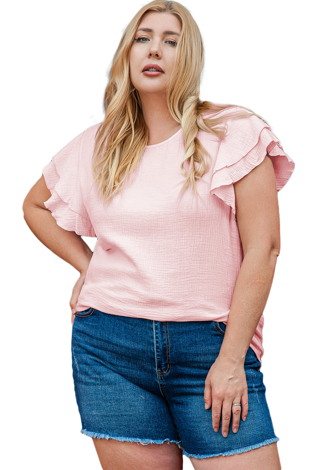 Top for Women Crinkle Textured Ruffle-Trimmed Plus Size