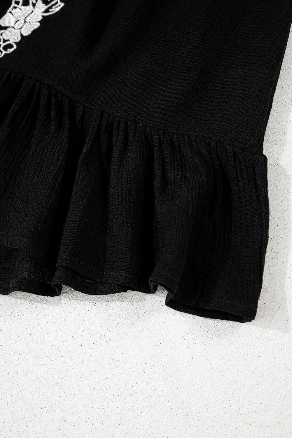 Floral Embroidery Ruffled Spaghetti Straps Tank Top