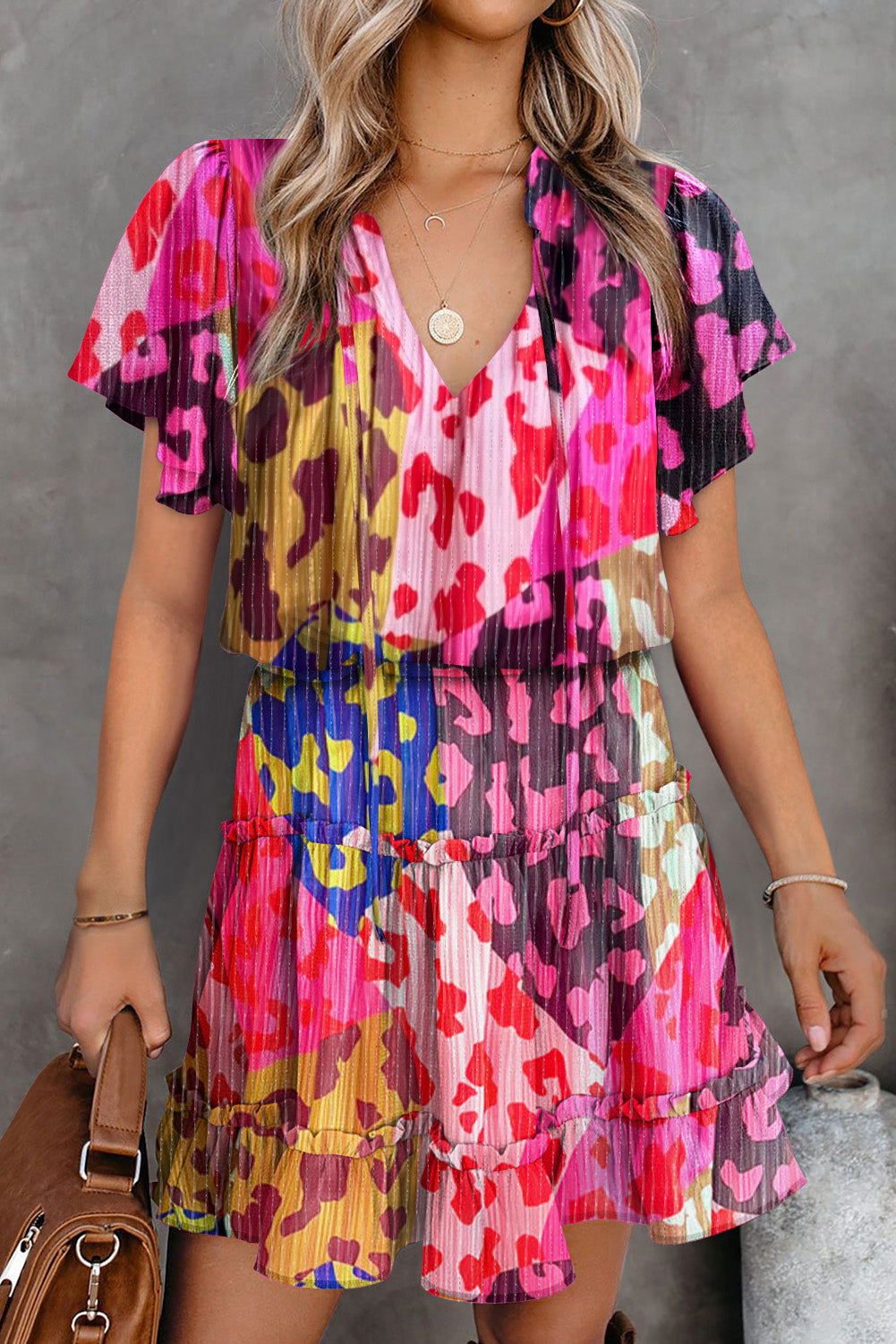 Women's Layered Ruffle-Trimmed Short-Sleeve Mini Dress