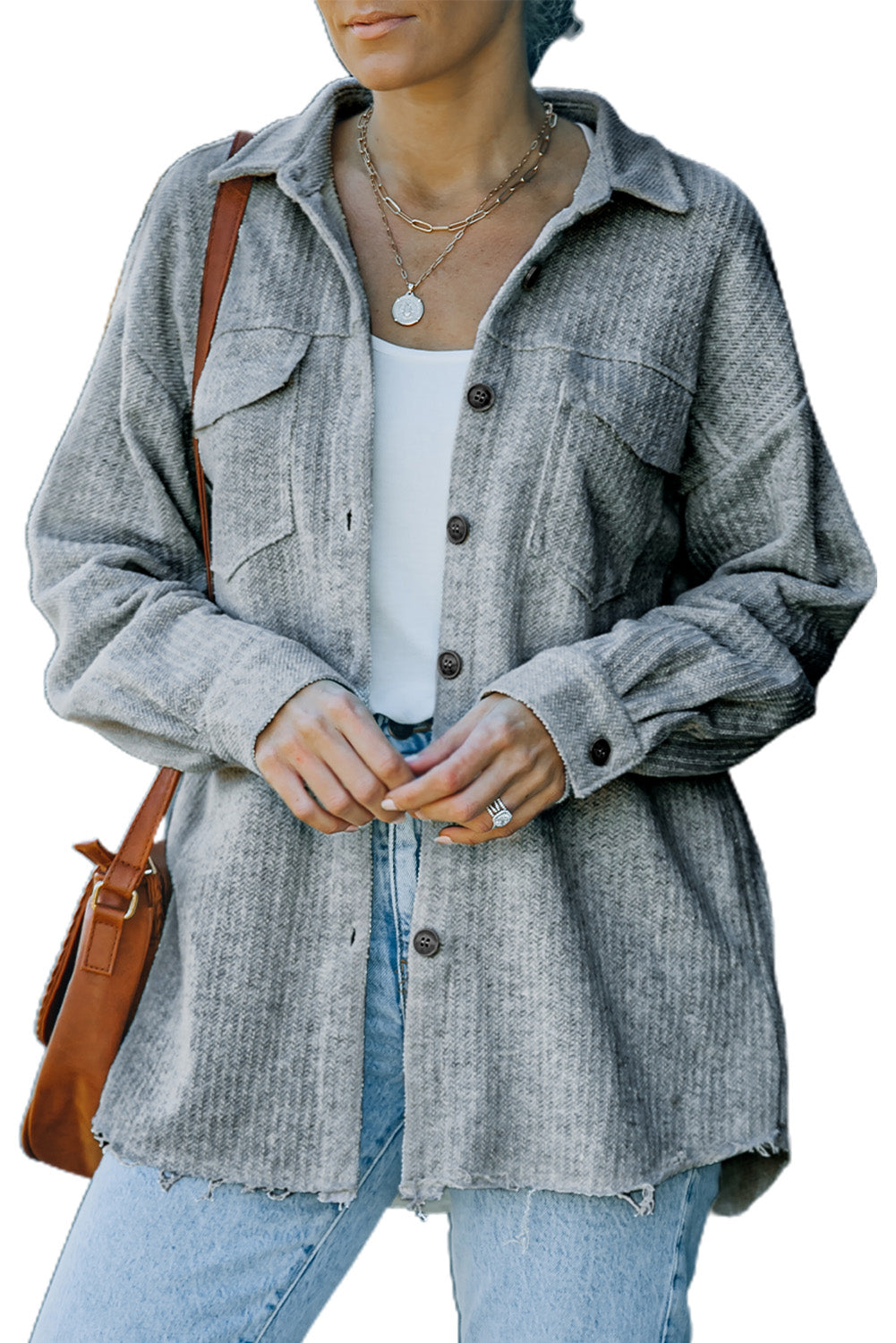 Women's Textured Button Women Shirt Jacket