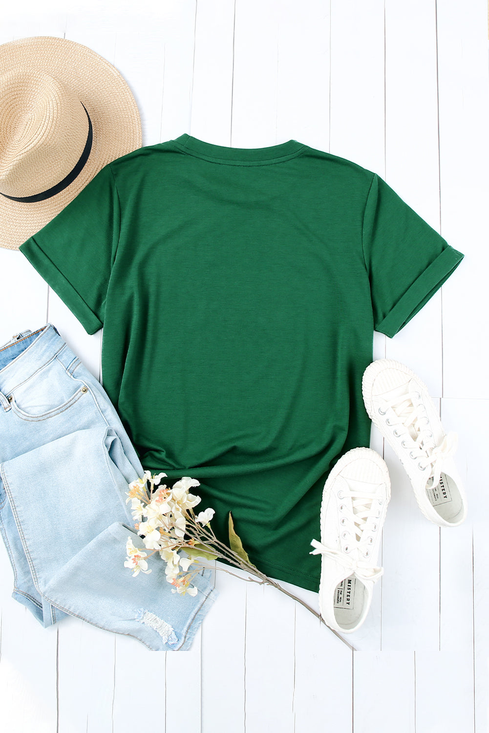 Tee for Women Solid Color Crew Neck Everyday Style
