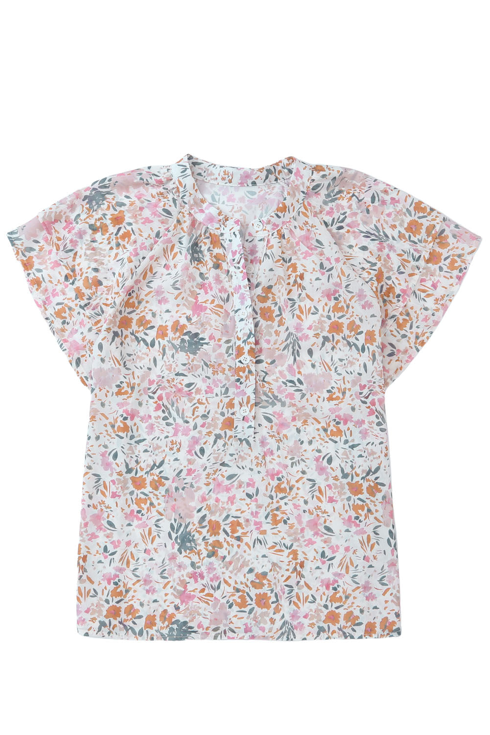 Women's Top with Multicolor Floral-Print Mandarin Collar