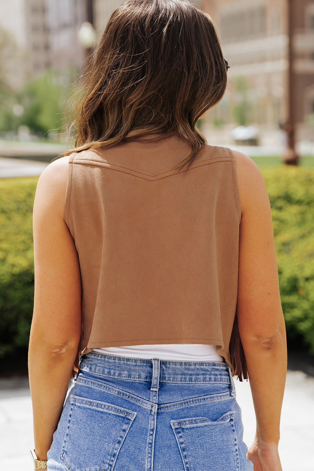 Women's Vest with Fringed Snap Suedette