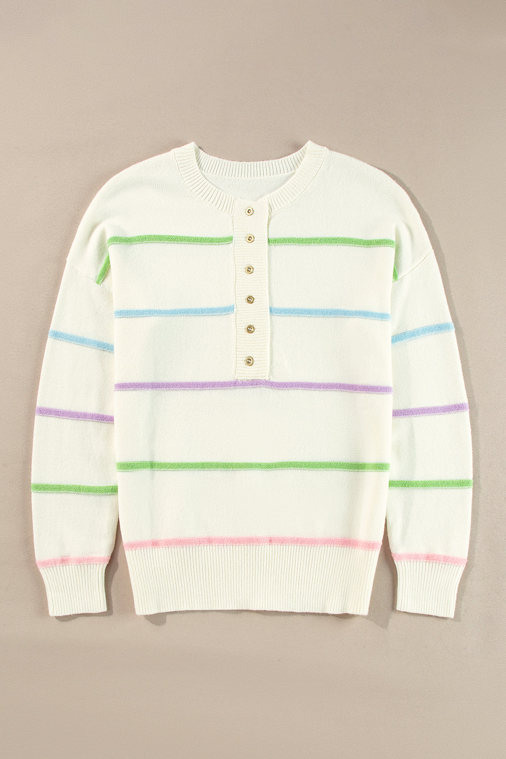Rainbow Stripes Baggy Henley Sweater