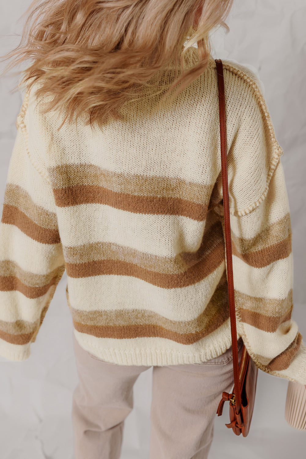 Exposed Seam Drop-Shoulder Knit Baggy Knit Top