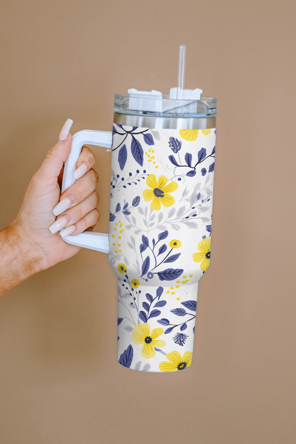 Print Stainless Flower Stainless Handled Large Tumbler 40oz