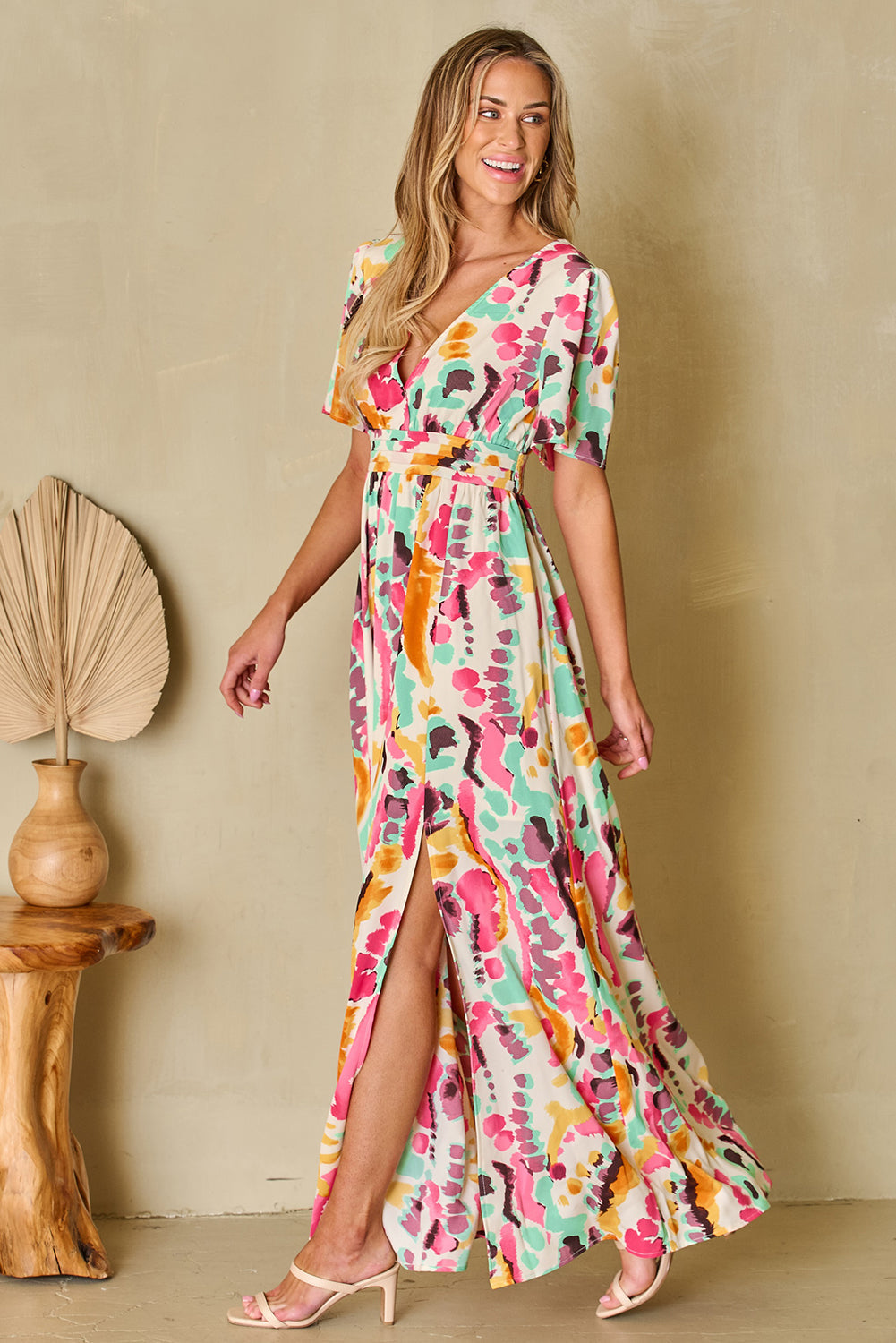 Women's Maxi Dress Featuring Tie-dye V Neck Bohemian