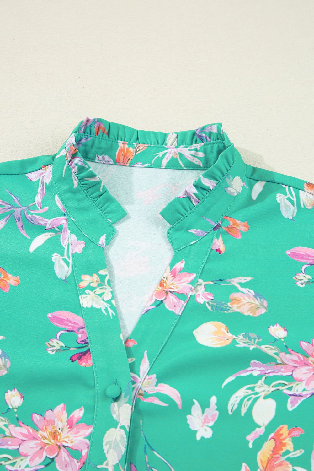 Floral Button Lantern Sleeve Front Shirt