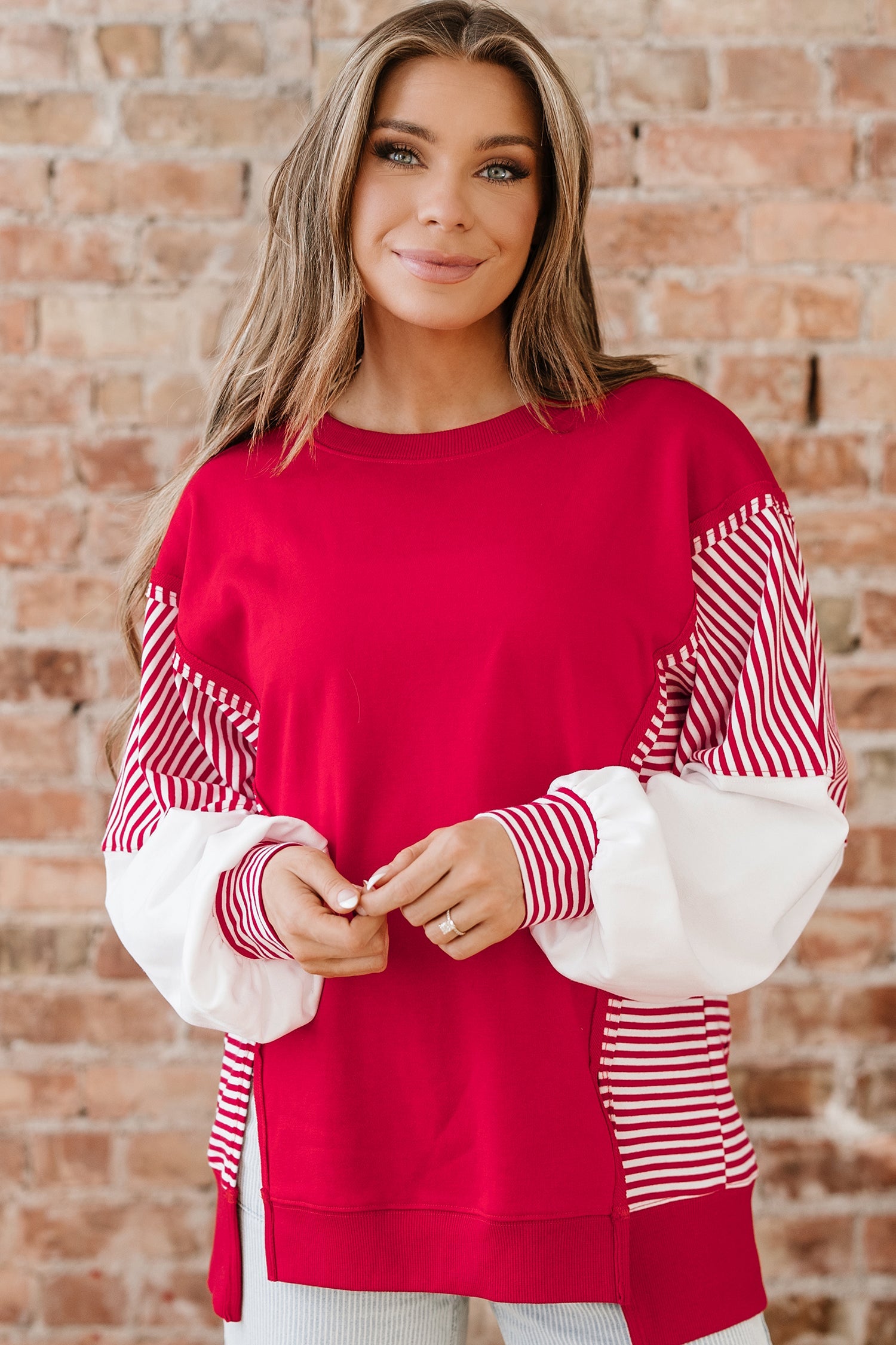 Striped Patchwork Sleeve Colorblock Sweatshirt
