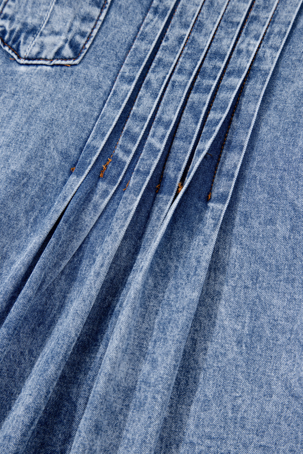 Tie V Neck Tucking Detail Denim Shift Dress