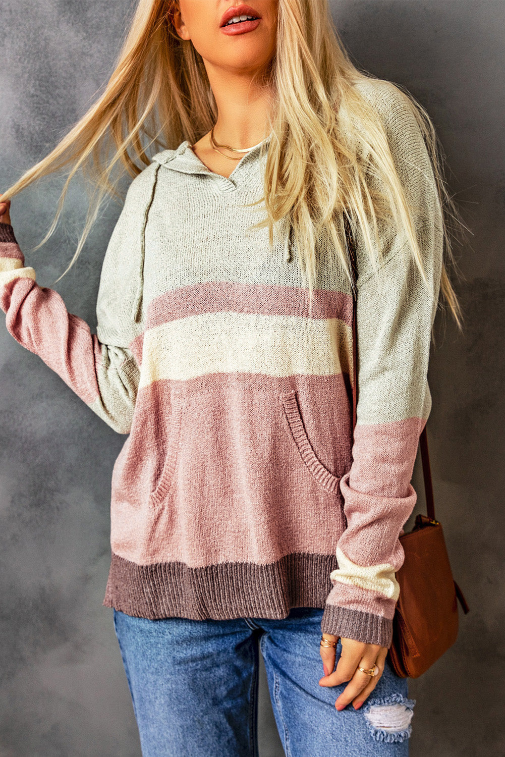 Women's Hooded Sweater Featuring Knitted Kangaroo