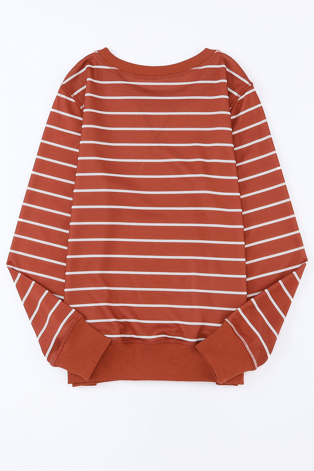 Women's Striped Rib-Knitted Trim Long-Sleeve Top