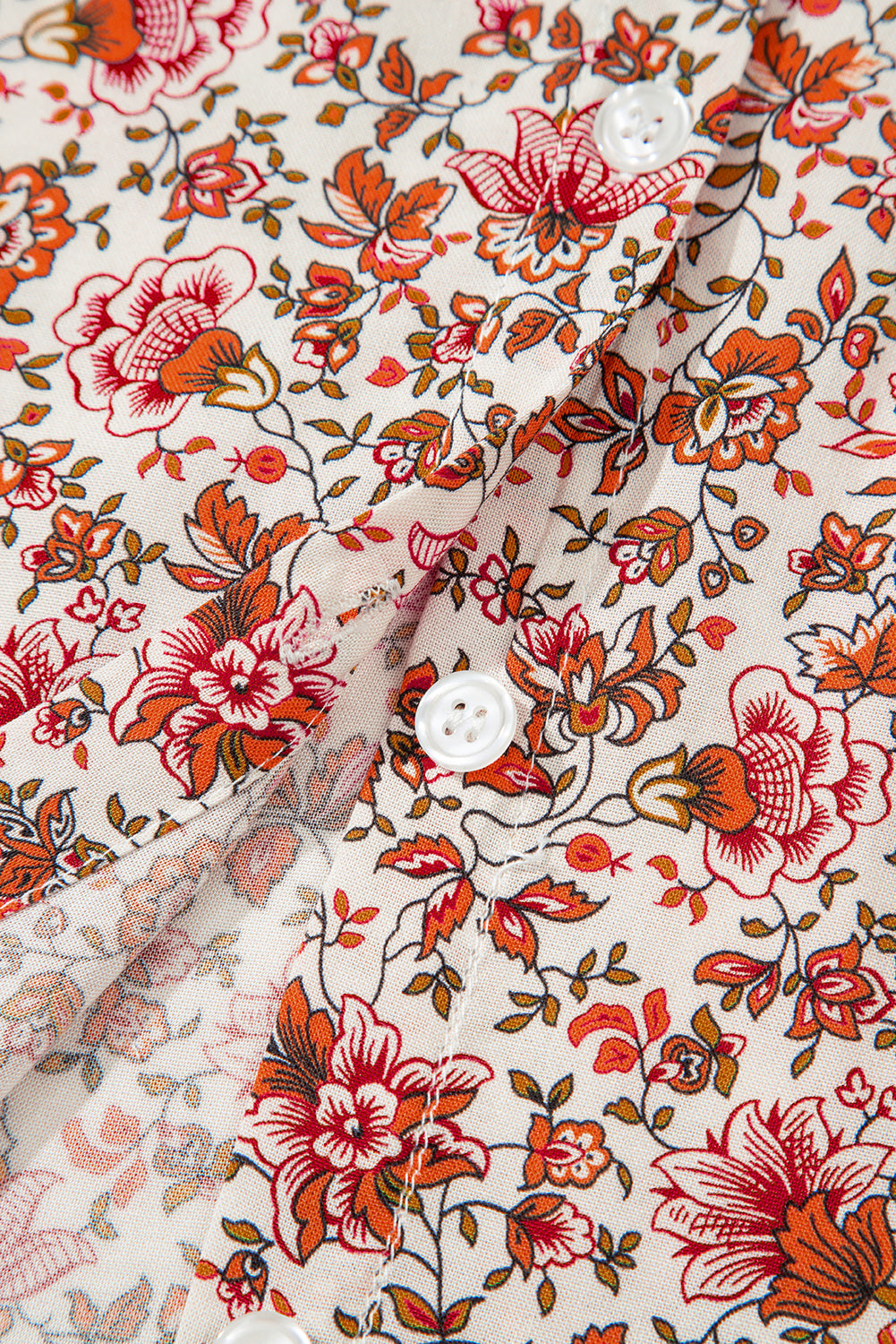 Floral-Print Notched Pleated Detail Neck Puff Sleeve Blouse