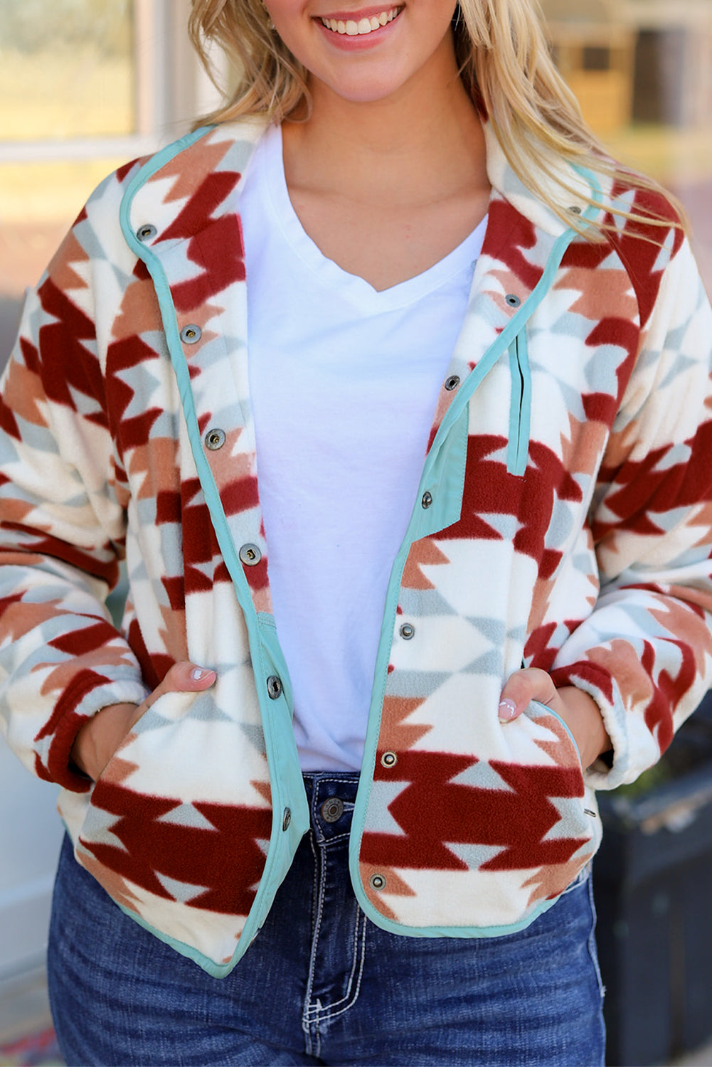 Women's Zipper Fleece Western Aztec Jacket