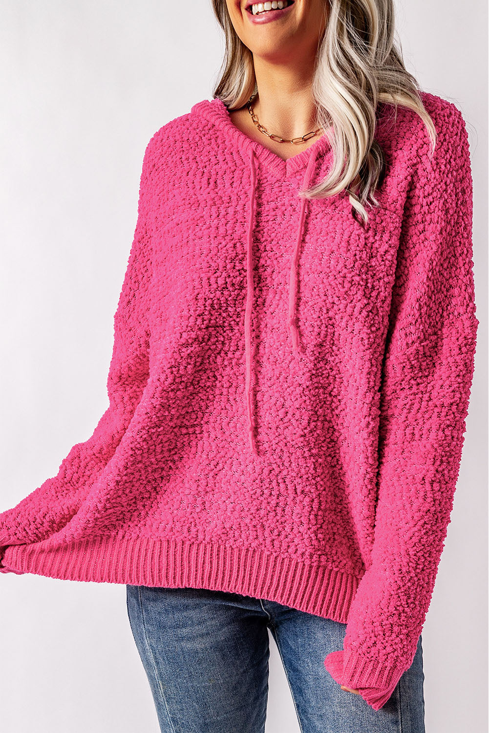 Women's Loose Textured Hooded Sweater