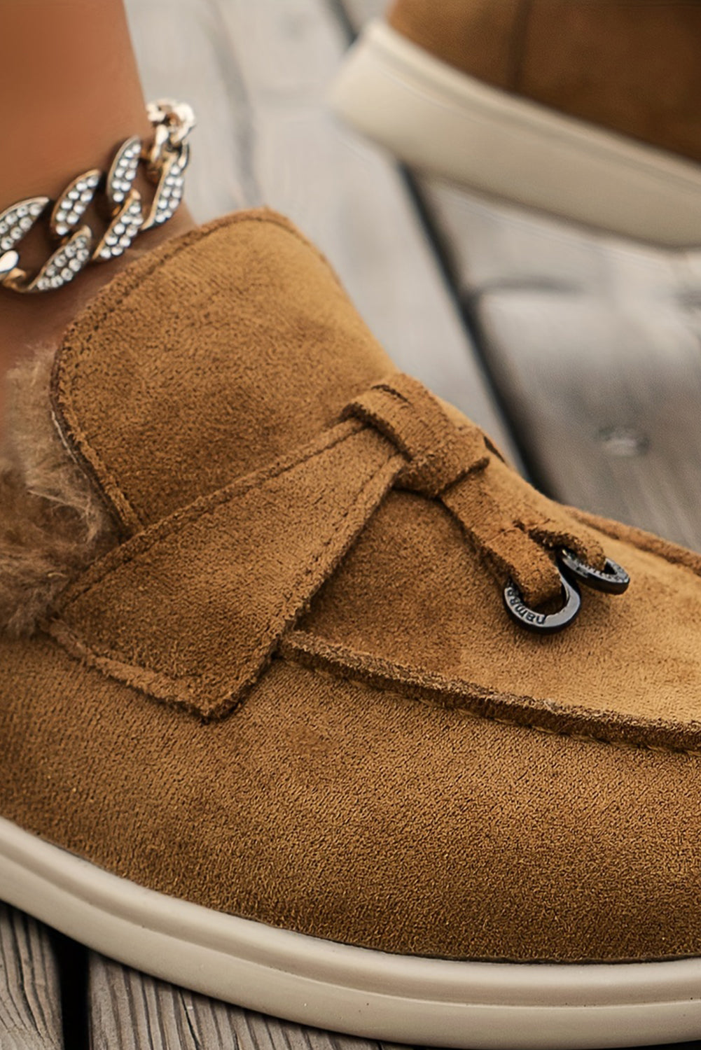 Lined Suede Furry Slip on Flat Shoes