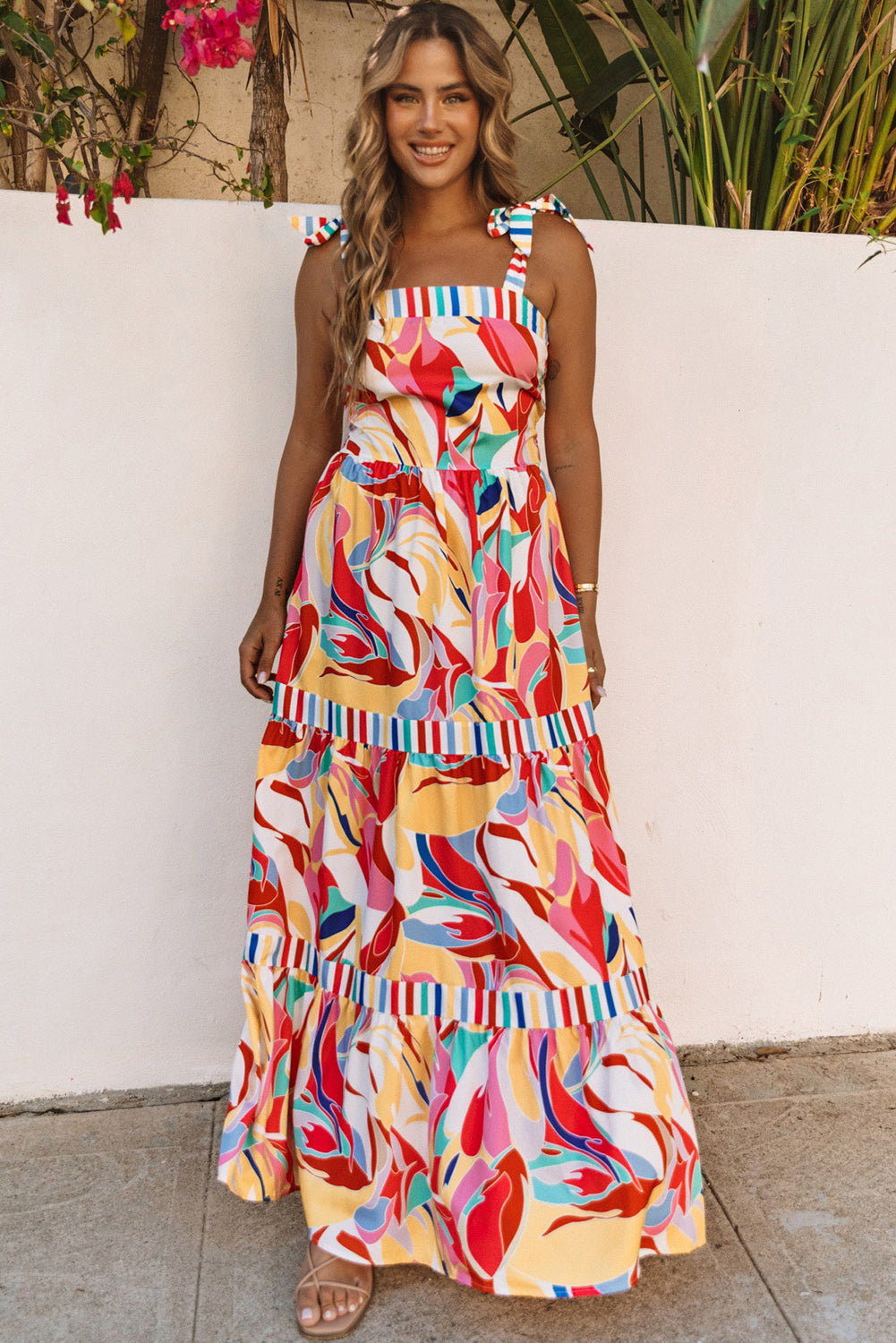 Women's Sundress Featuring Trim Maxi Abstract Striped