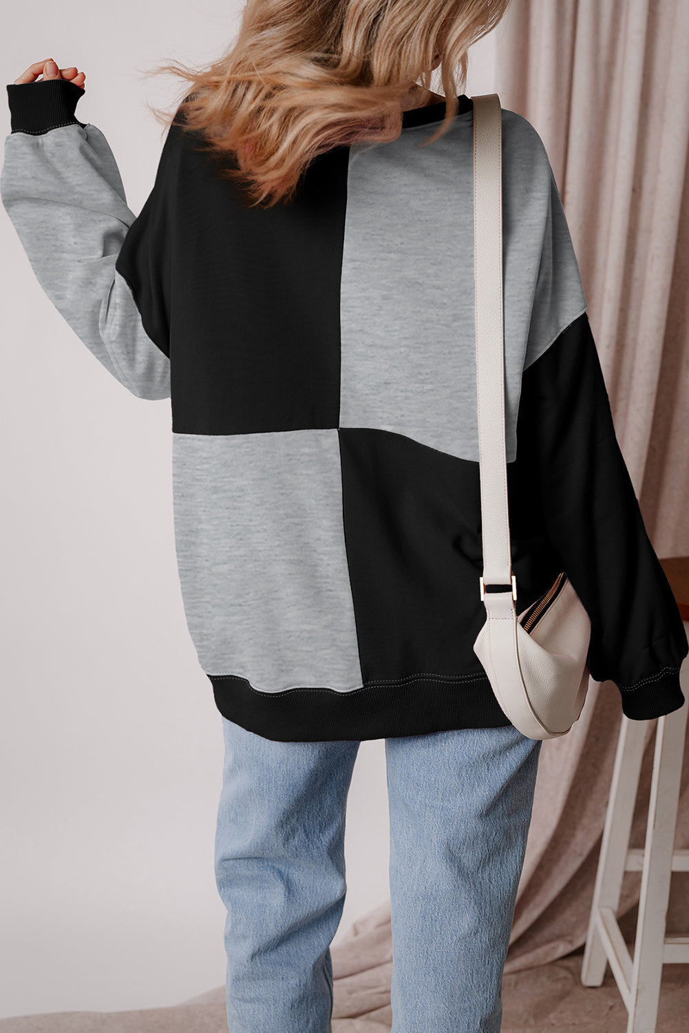 Colorblock Henley High Low Oversize Sweatshirt