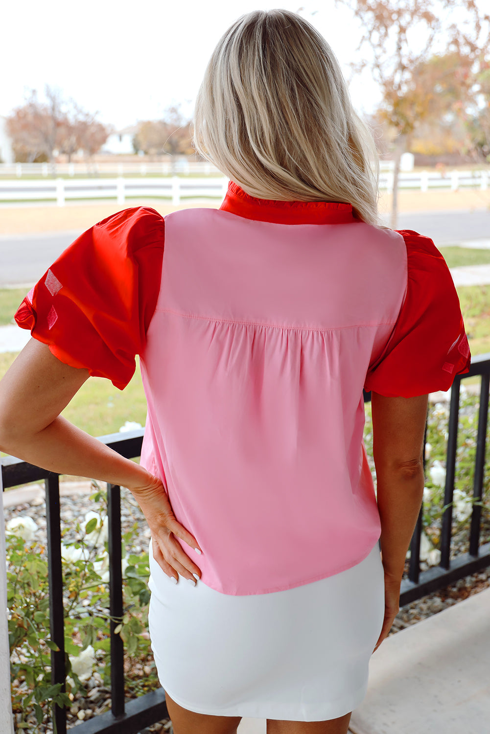 Floral Embroidered Notch V Neck Babydoll Blouse