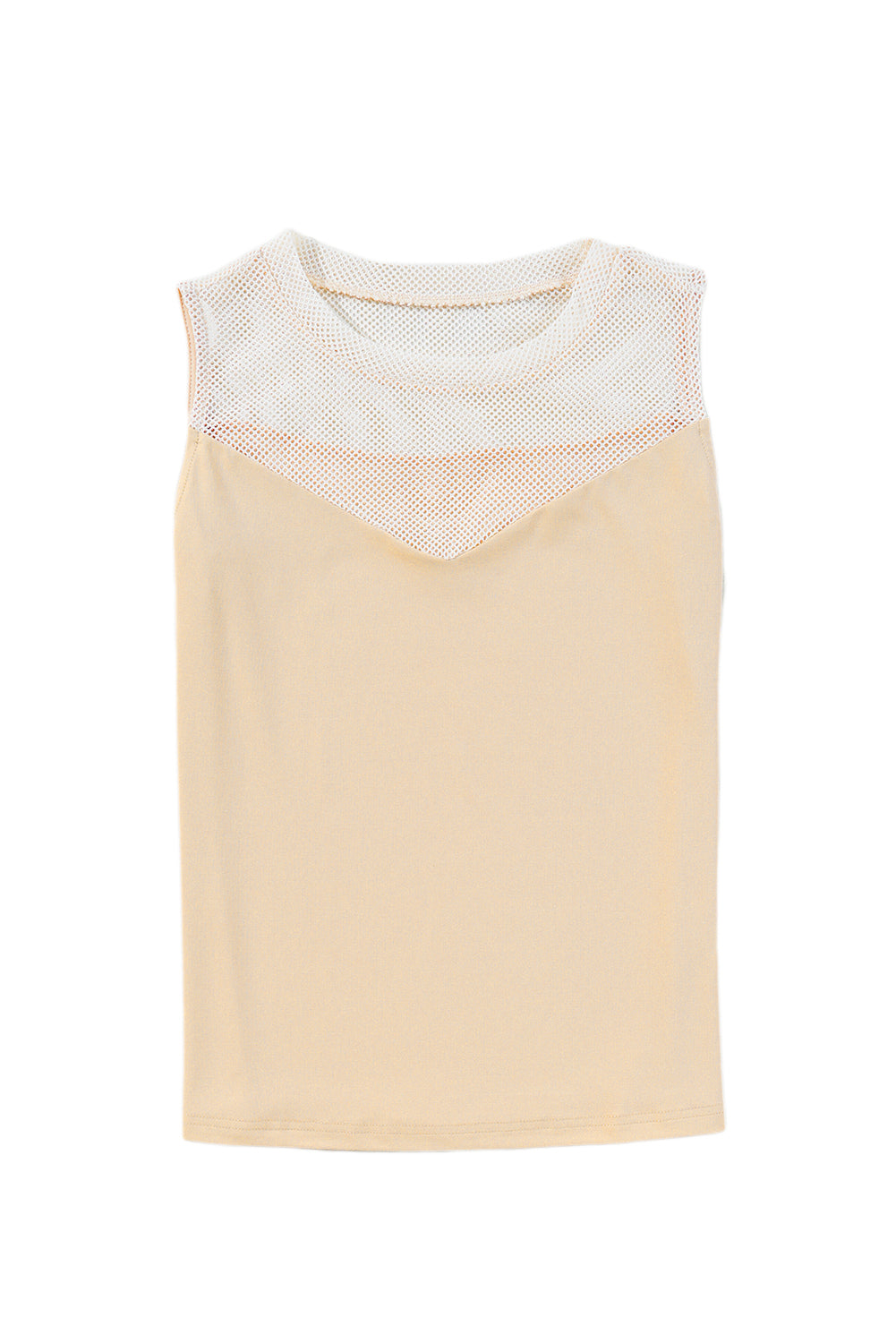 Solid Mesh Patchwork Crew Neck Tank Top