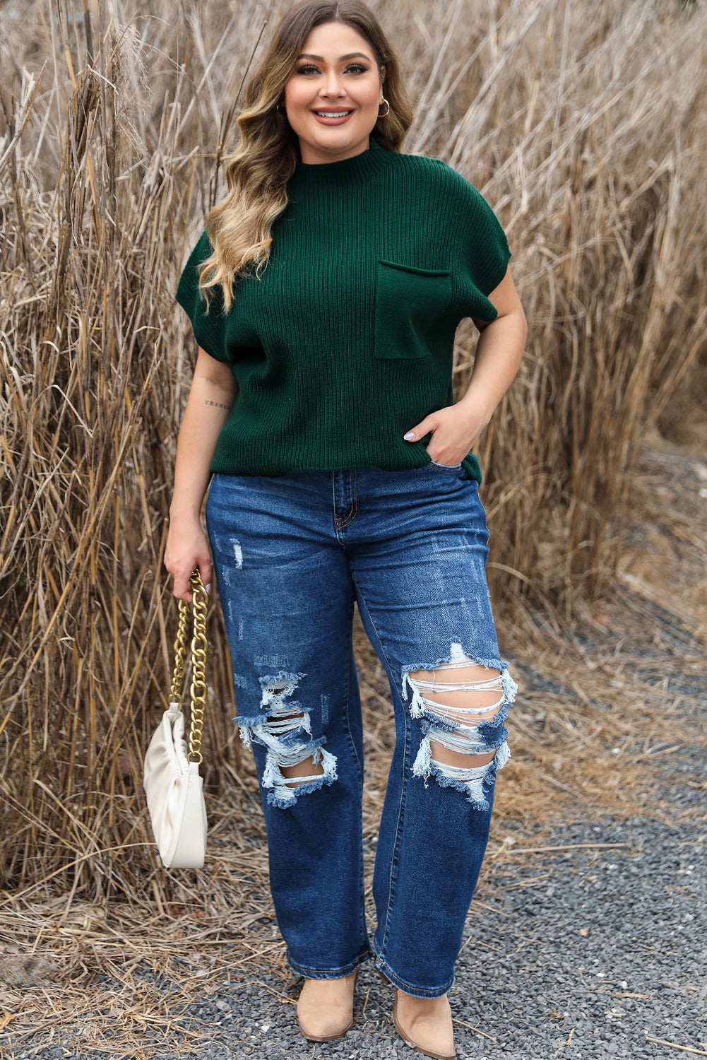 Sweater for Women Plus Size Mock Neck Short-Sleeve