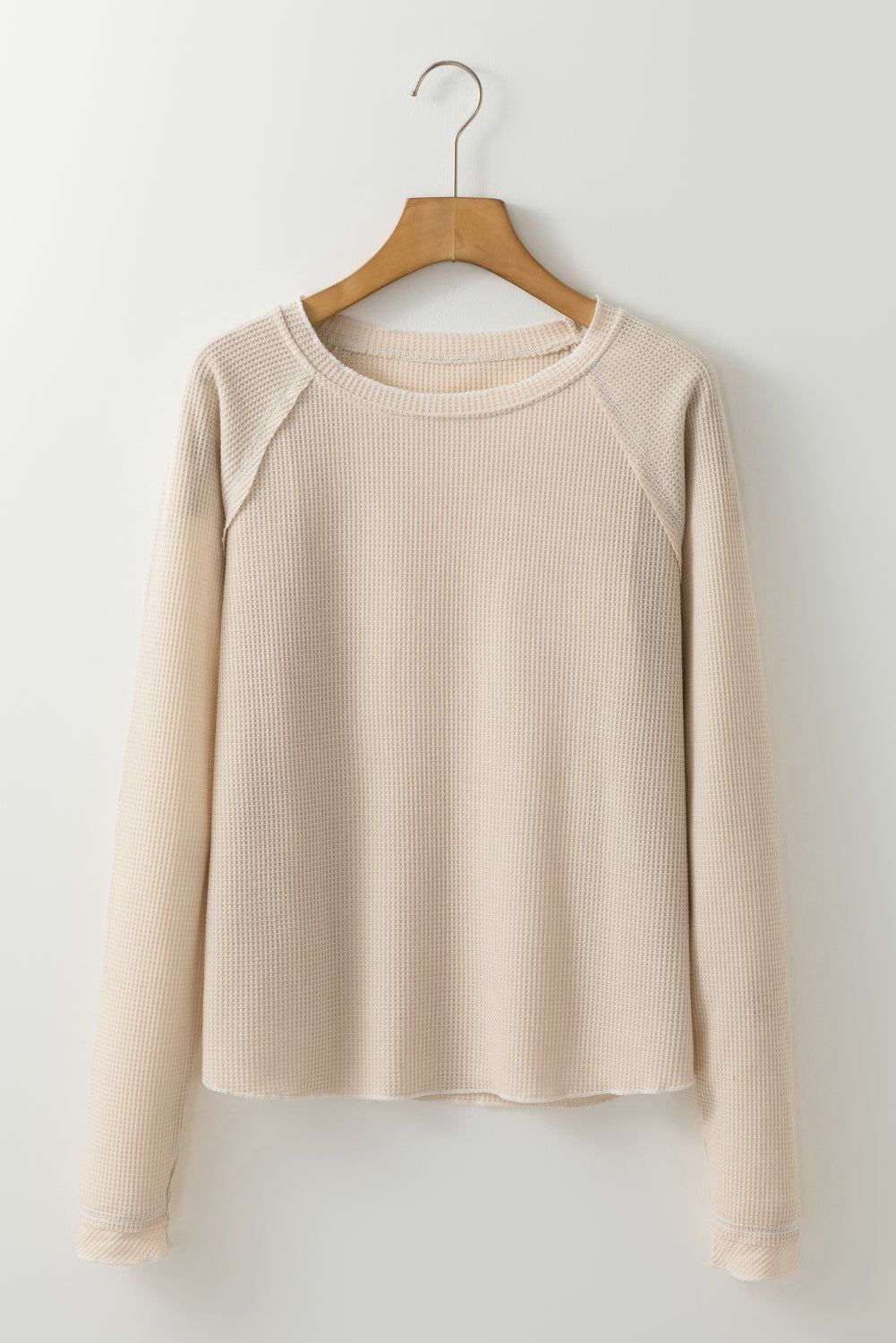 Long-Sleeved Textured Round-Neck Top in Apricot