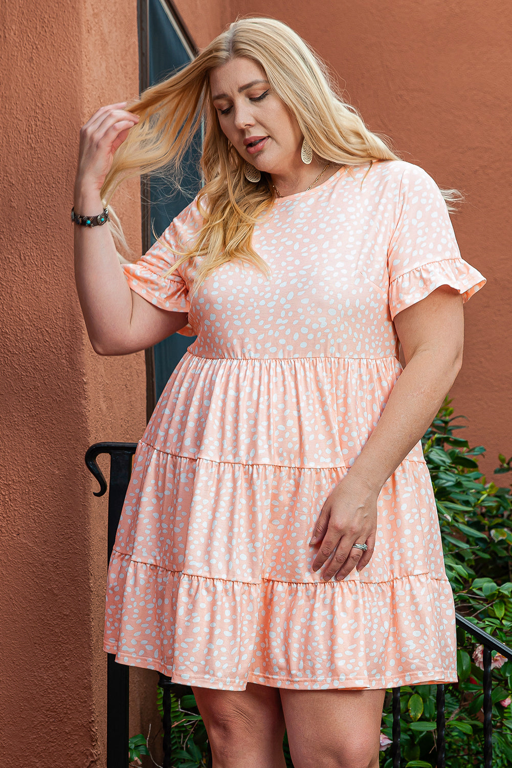 Women's Dress with Cheetah Ruffle-Trimmed Plus Size