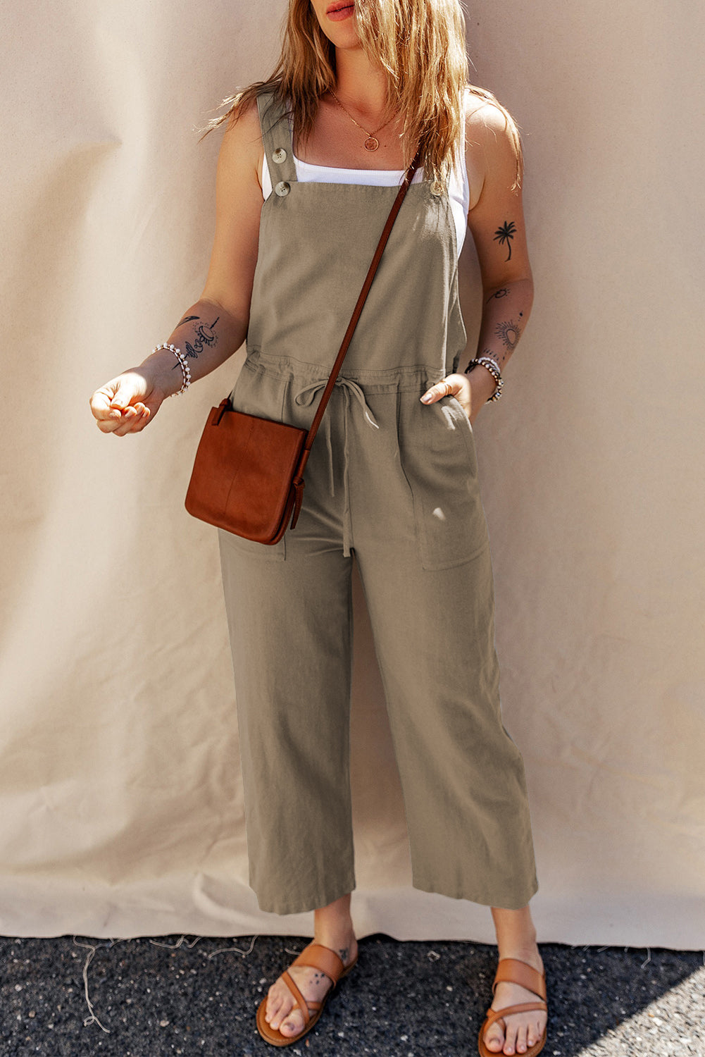 Women's Overall with Drawcord Straps Cropped