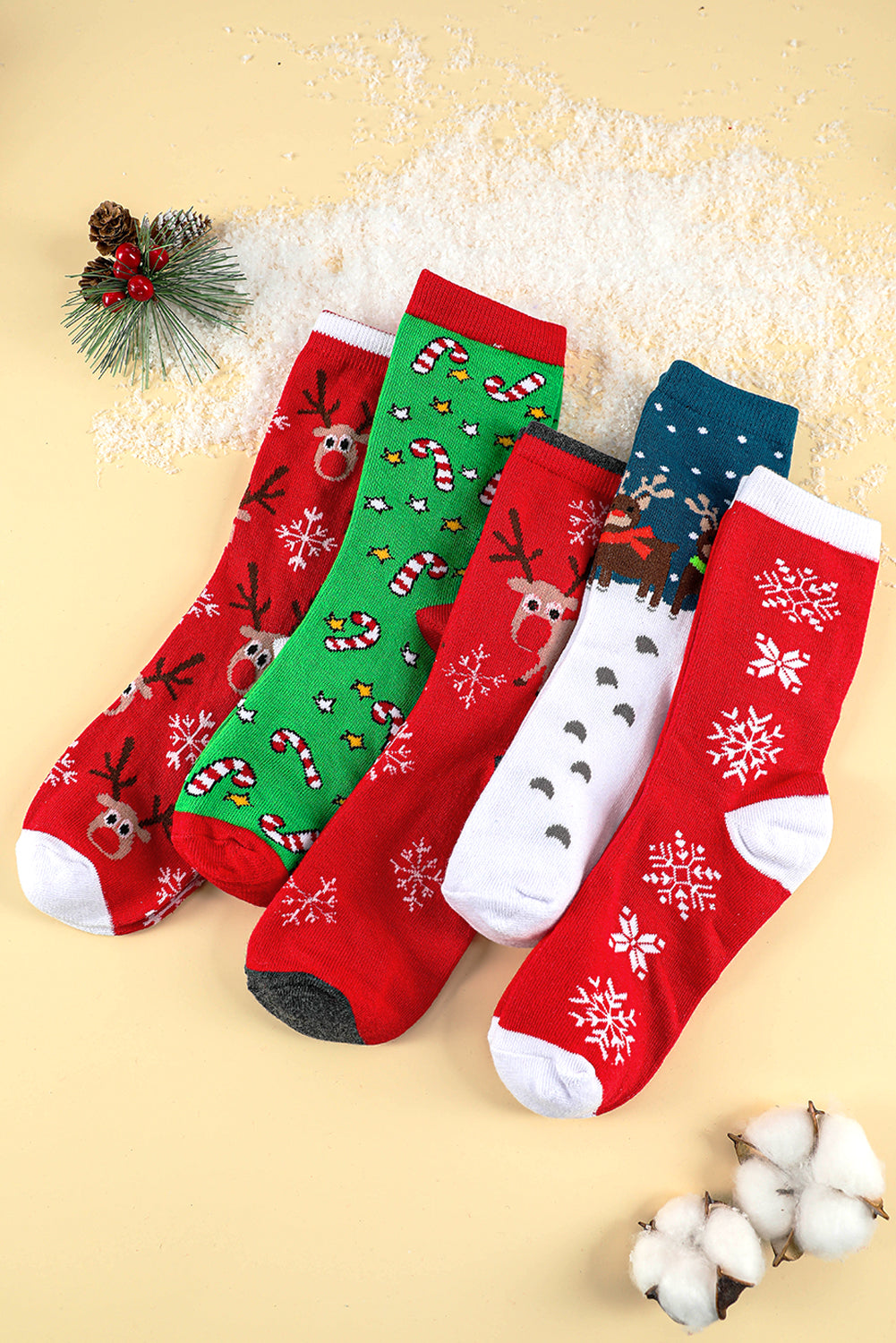 5 Cartoon Pairs/Set Christmas Elk Soft Socks Set with Box