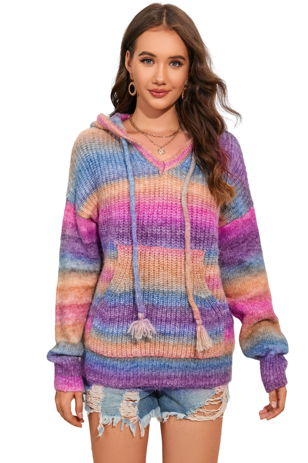 Hooded Sweater for Women Multicolor Pocket