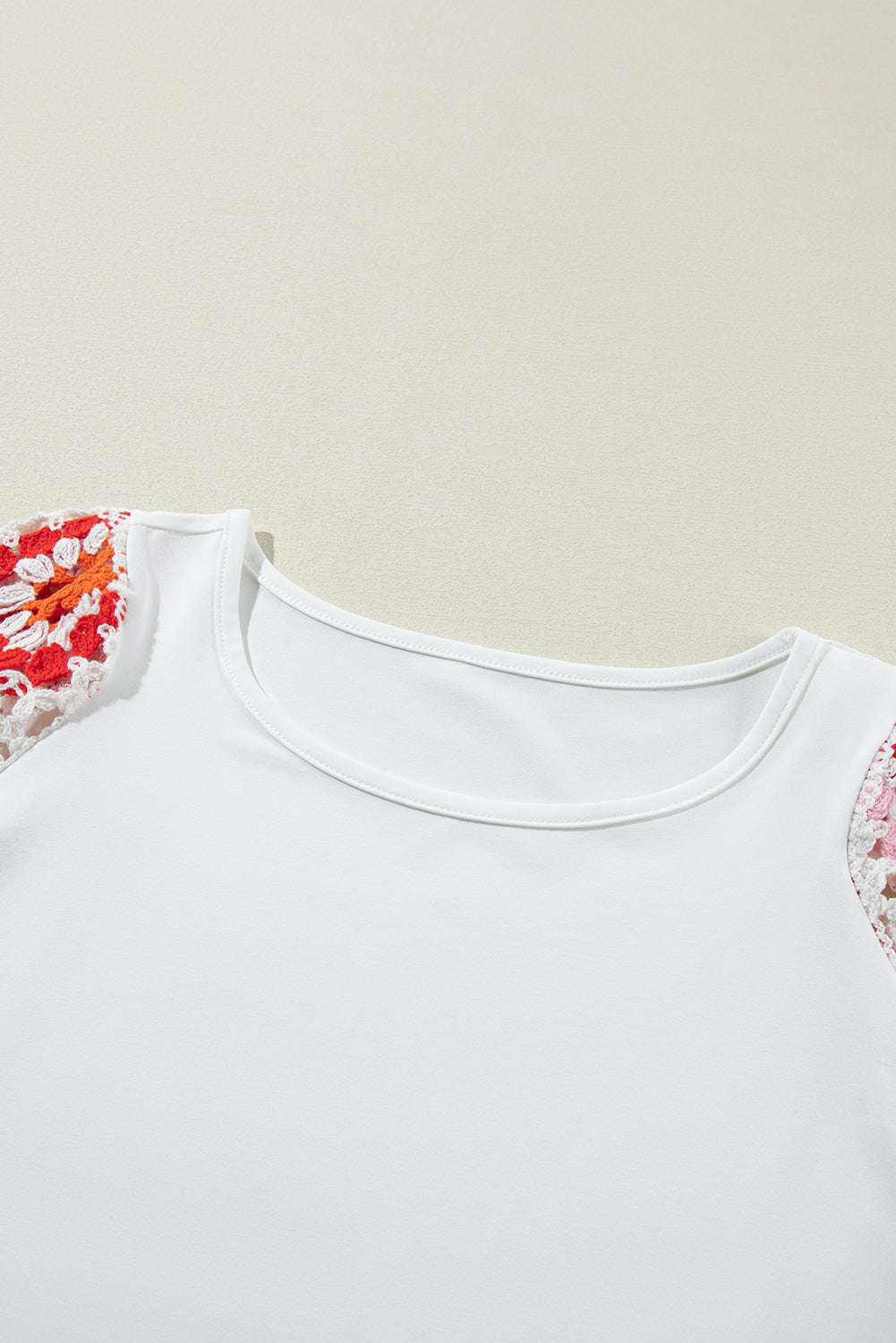 Women's Top with Crochet Short-Sleeve Floral-Print