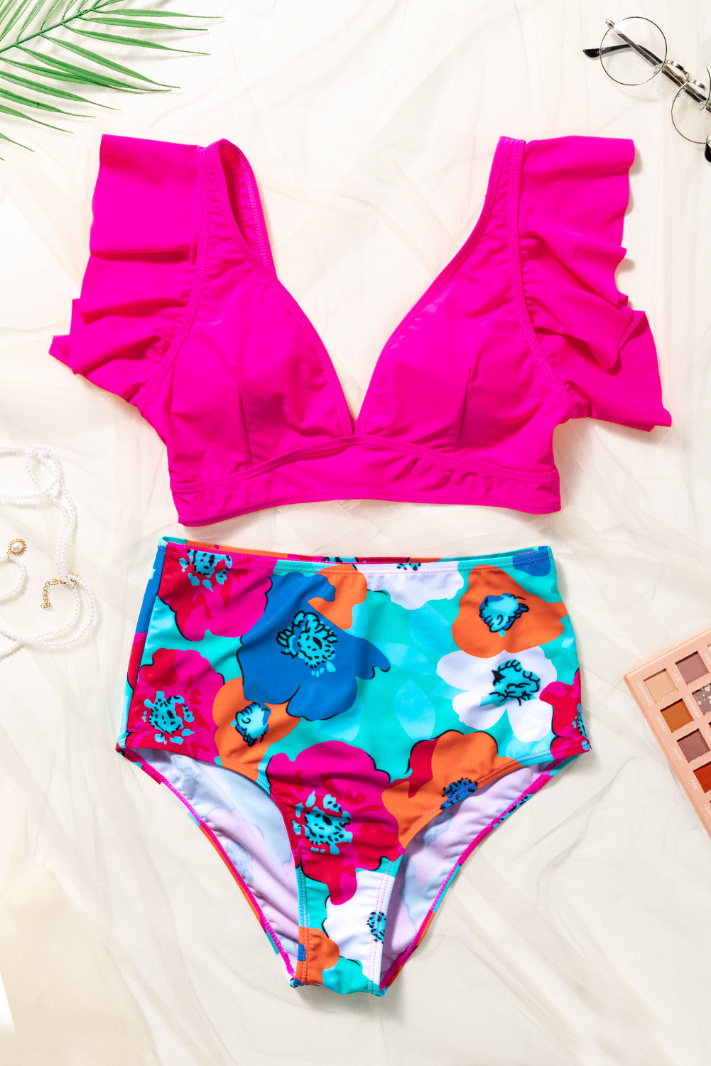 Women's High-Rise Ruffles Floral-Print Print Bikini