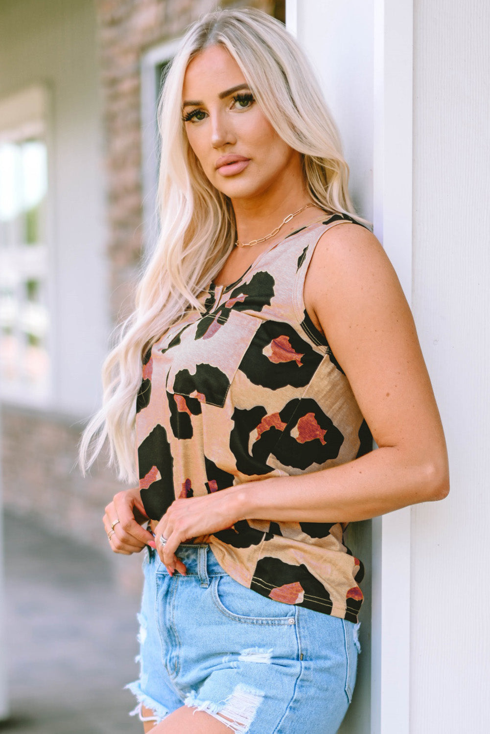Tank Top for Women Chest Button Neck
