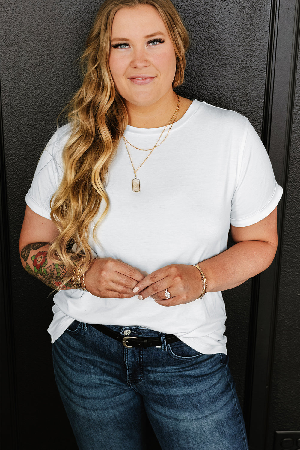 T-shirt for Women Plus Size Rolled Sleeve