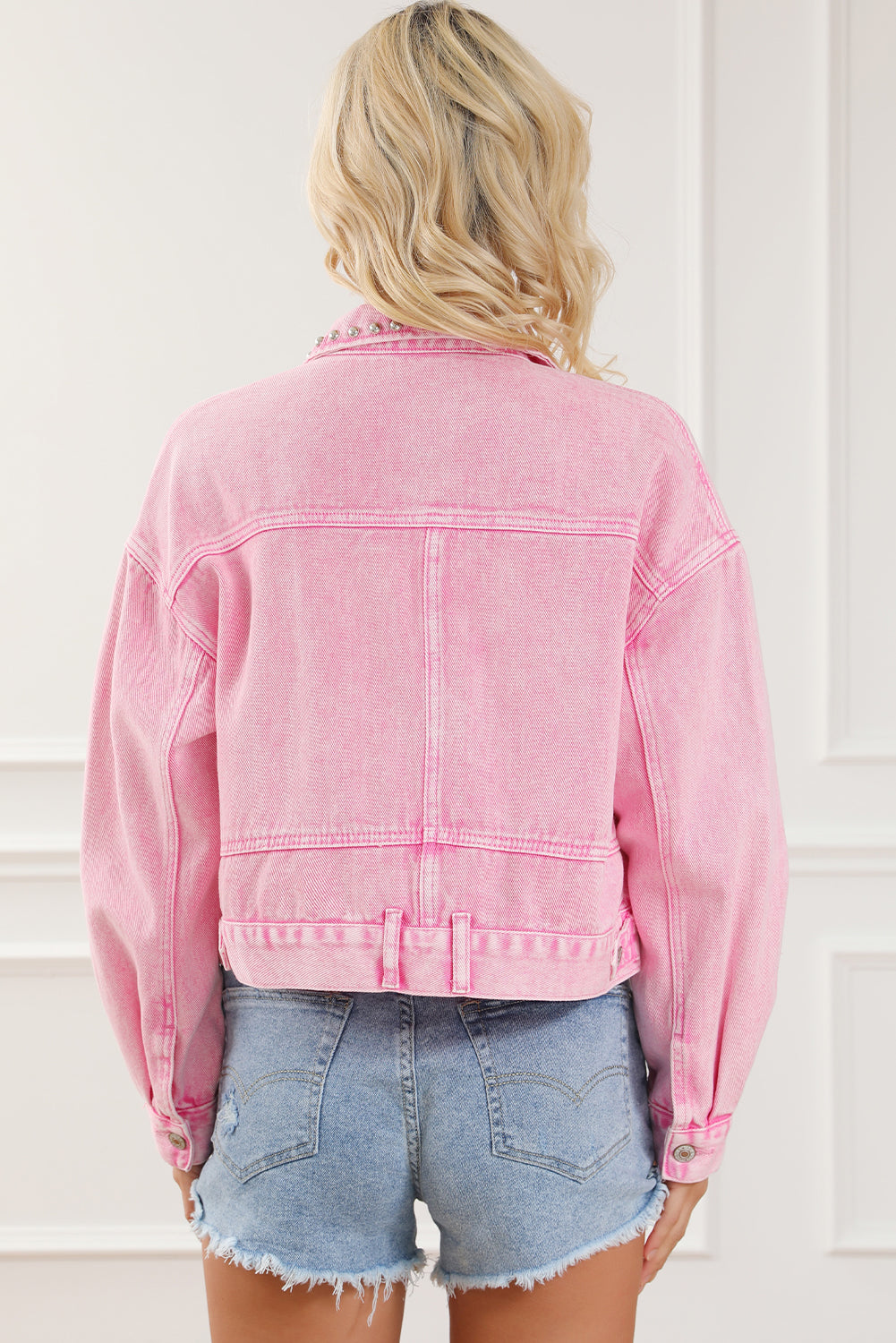Women's Denim Jacket Featuring Rivet Studded