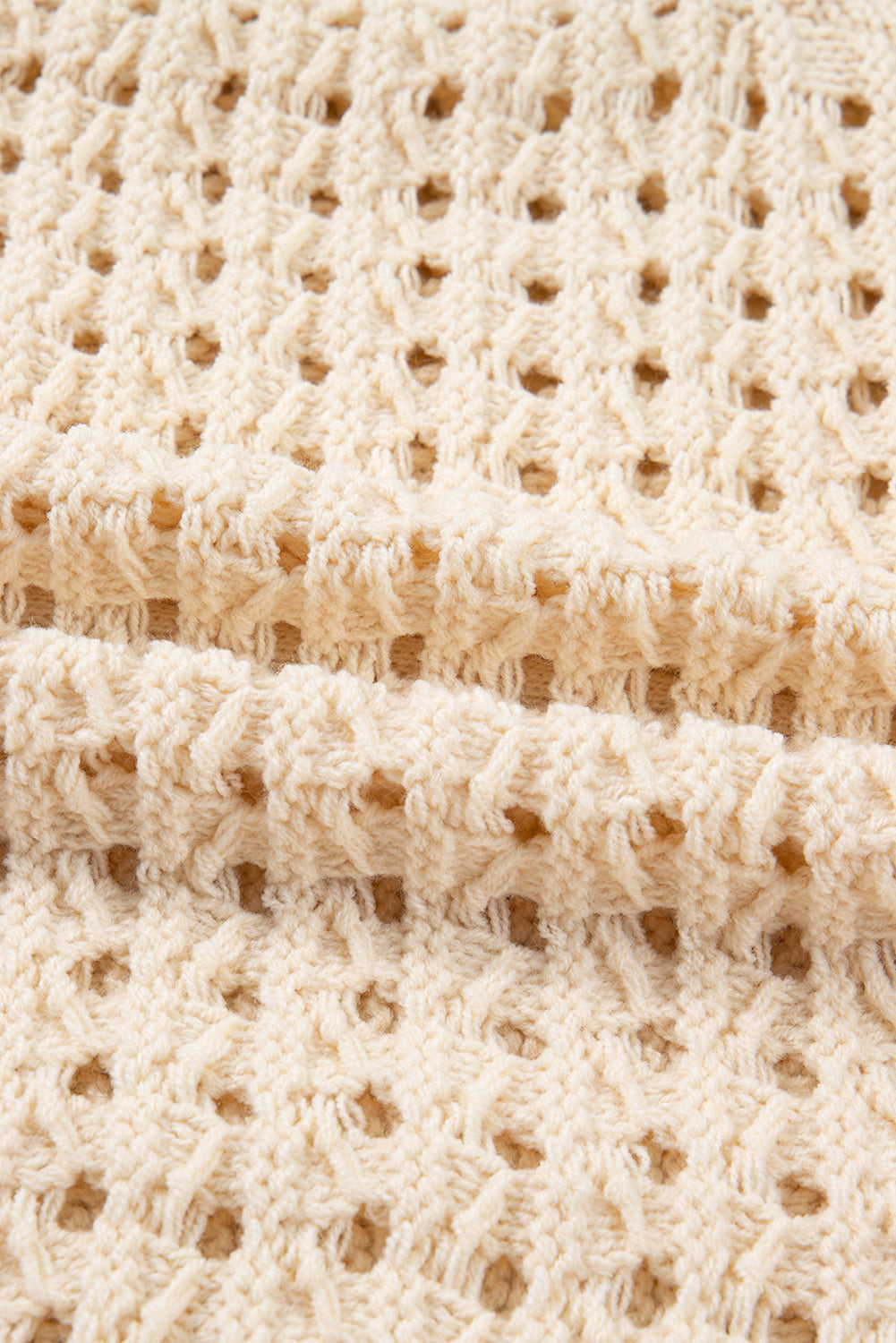 Hollowed Zip-Front Pattern Knit Drop-Shoulder Cardigan Knit Top