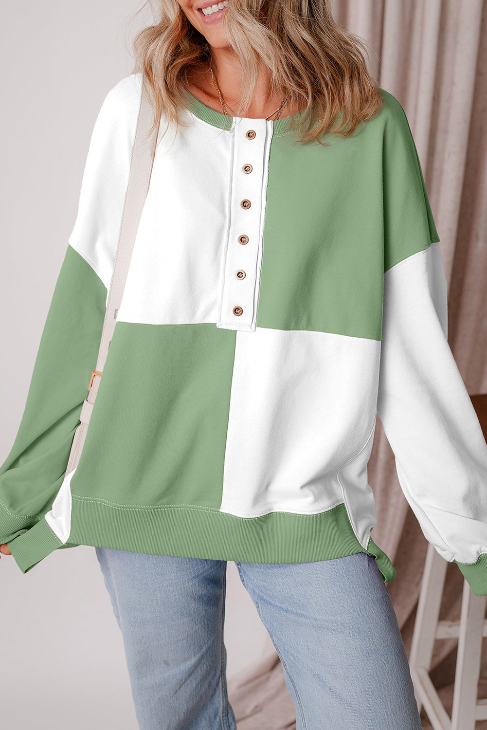 Colorblock Low Henley High Oversize Sweatshirt